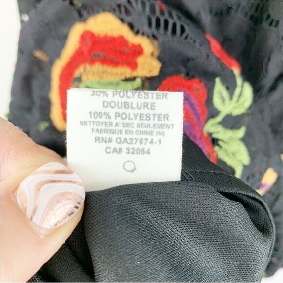 Anthropologie Eva Franco Poppy Black Floral Embroidered Mini Dress 4P Drop Waist - Picture 13 of 14